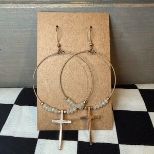 Glass Bead Hoop Earrings With Cross